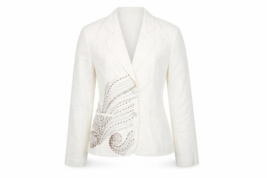 b.young Women Ivory Linen Blend Tailored Blazer Size 10