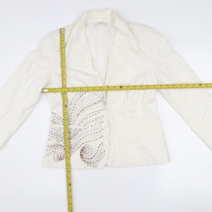 b.young Women Ivory Linen Blend Tailored Blazer Size 10