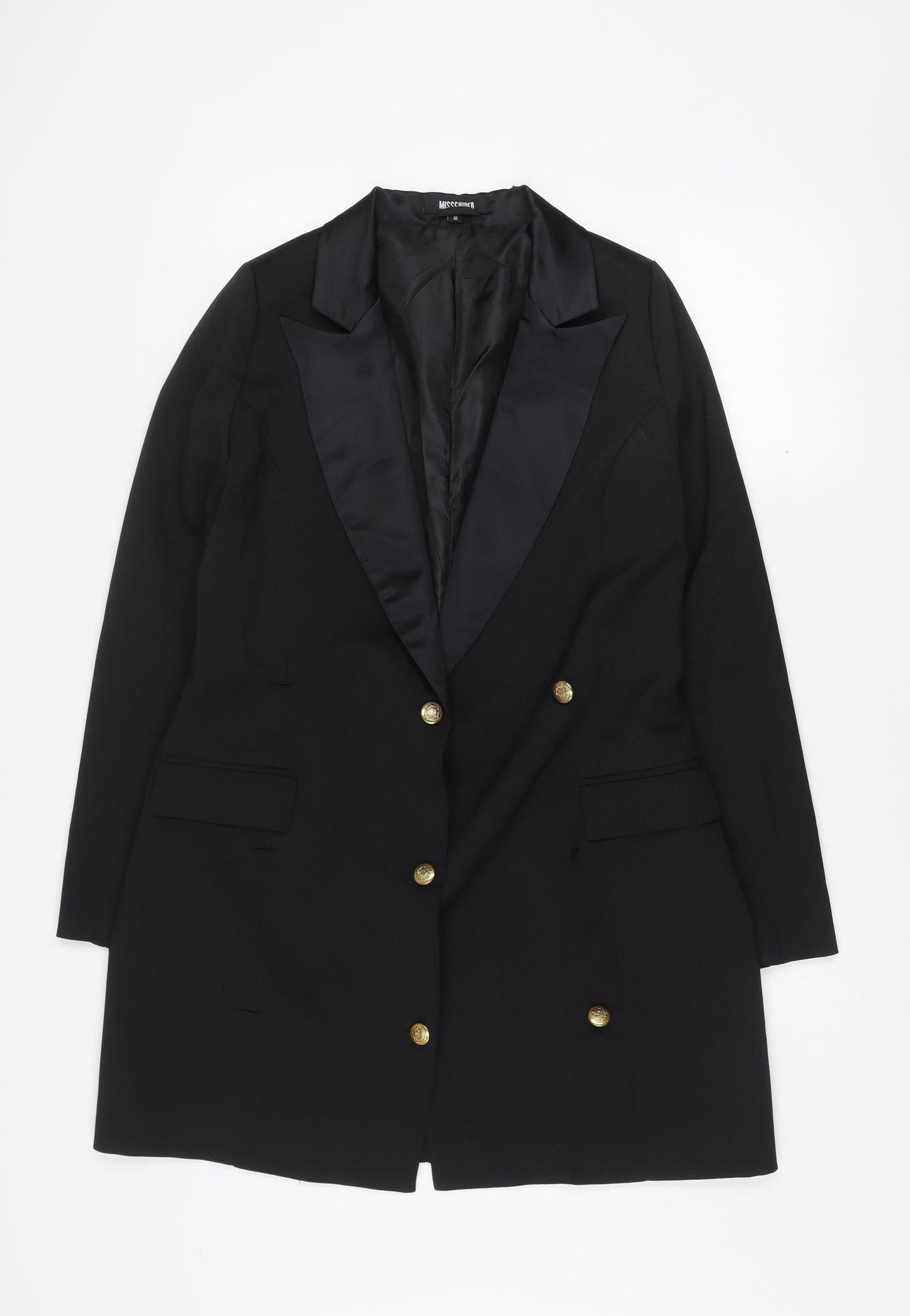 Missguided Women’s Black Double-Breasted Long Blazer Size 10
