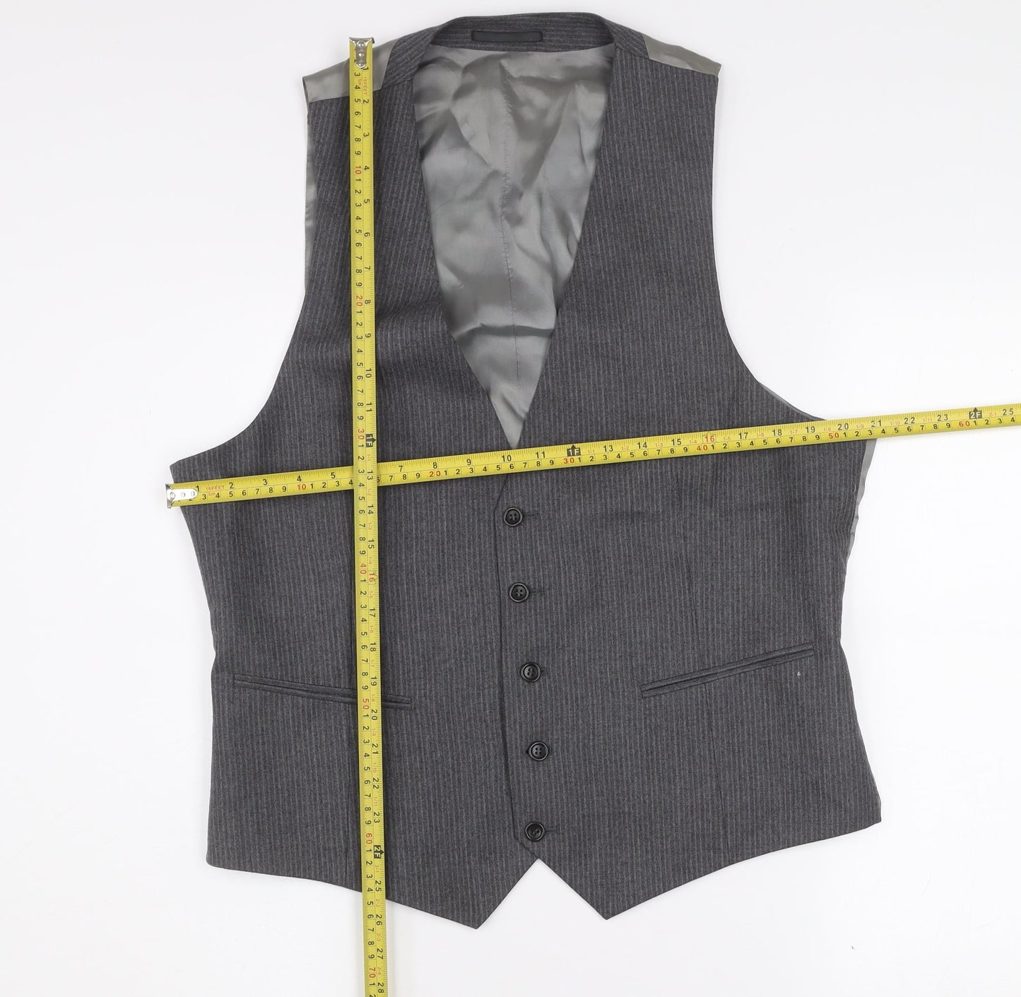 Kenneth Cole Men’s Grey Wool Pinstripe Waistcoat 44R Classic Formal