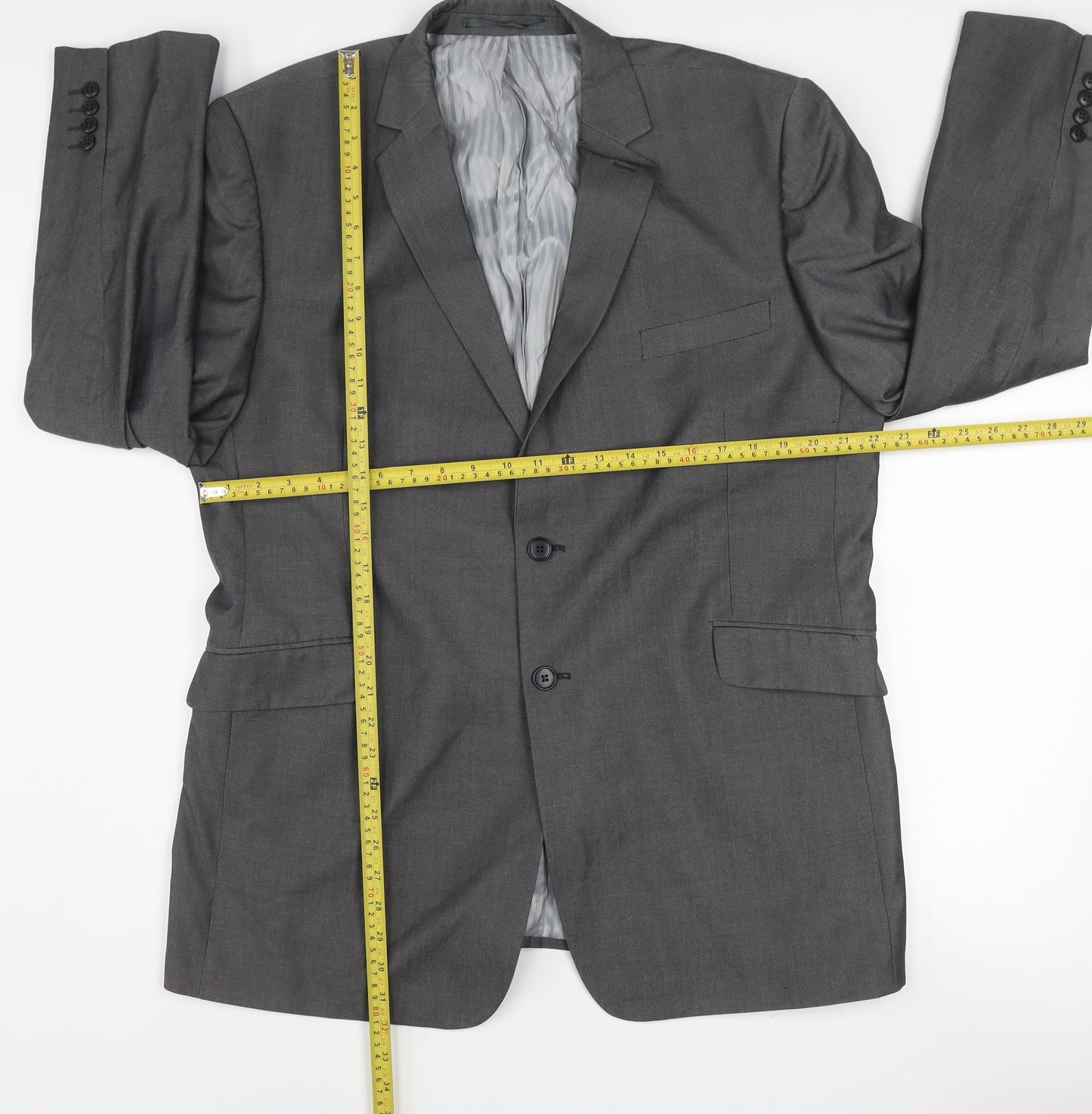 Burton Men's Grey Suit Jacket 46R Two-Button Classic Fit