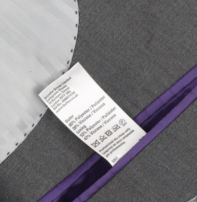 Burton Men's Grey Suit Jacket 46R Two-Button Classic Fit
