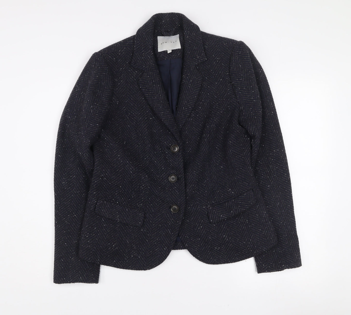 Kew 159 Women's Blue Wool Blend Tweed Blazer UK 12 Classic Single-Breasted Jacket