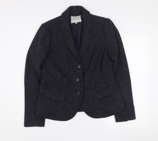 Kew 159 Women's Blue Wool Blend Tweed Blazer UK 12 Classic Single-Breasted Jacket