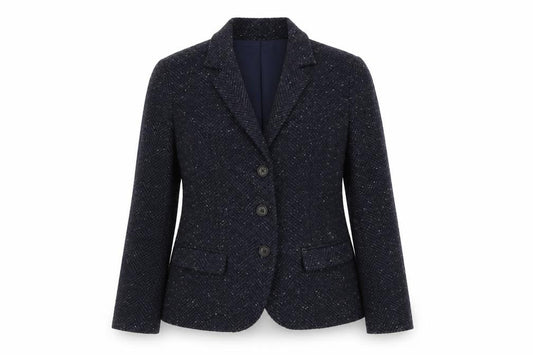 Kew 159 Women's Blue Wool Blend Tweed Blazer UK 12 Classic Single-Breasted Jacket
