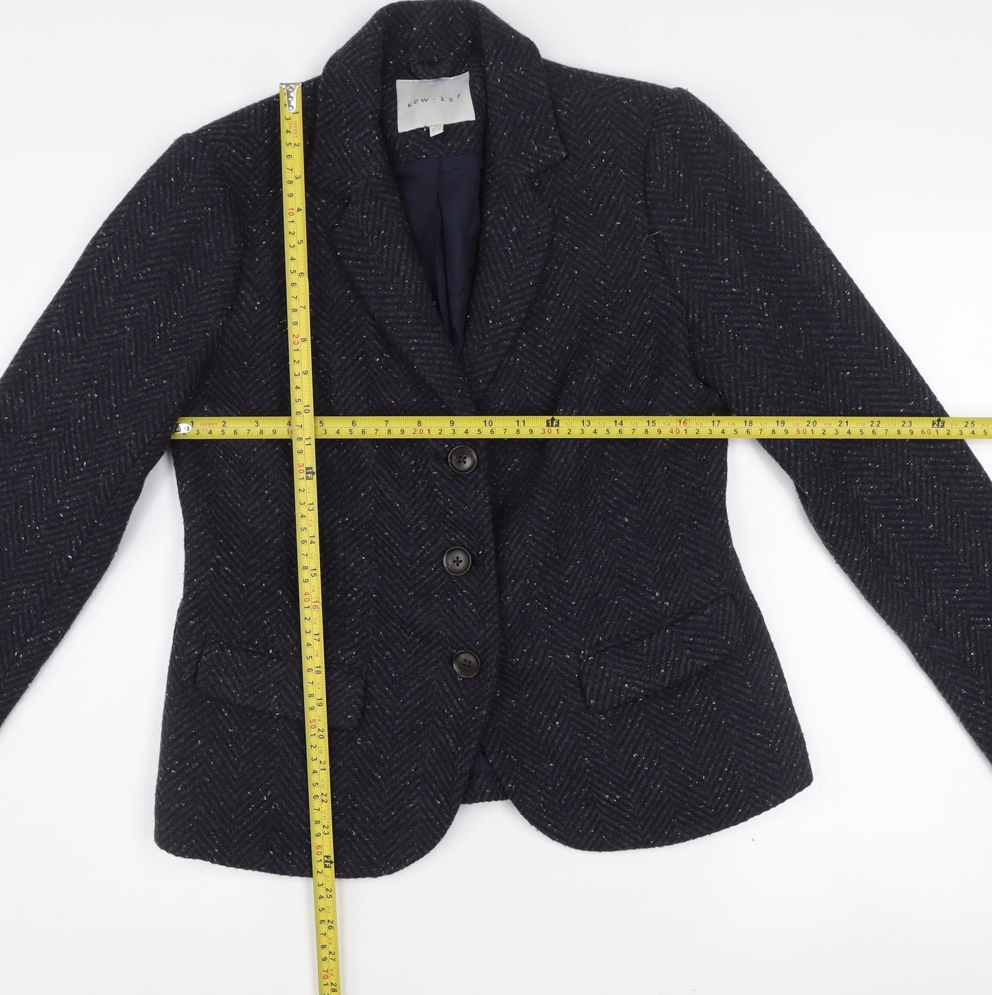 Kew 159 Women's Blue Wool Blend Tweed Blazer UK 12 Classic Single-Breasted Jacket