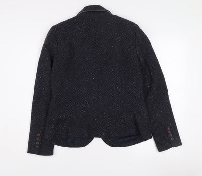 Kew 159 Women's Blue Wool Blend Tweed Blazer UK 12 Classic Single-Breasted Jacket