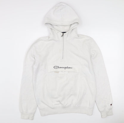 Champion Women's White 1/4 Zip Hoodie Medium Logo Detail
