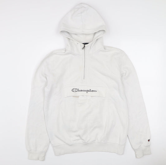 Champion Women's White 1/4 Zip Hoodie Medium Logo Detail