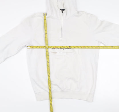 Champion Women's White 1/4 Zip Hoodie Medium Logo Detail