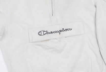 Champion Women's White 1/4 Zip Hoodie Medium Logo Detail