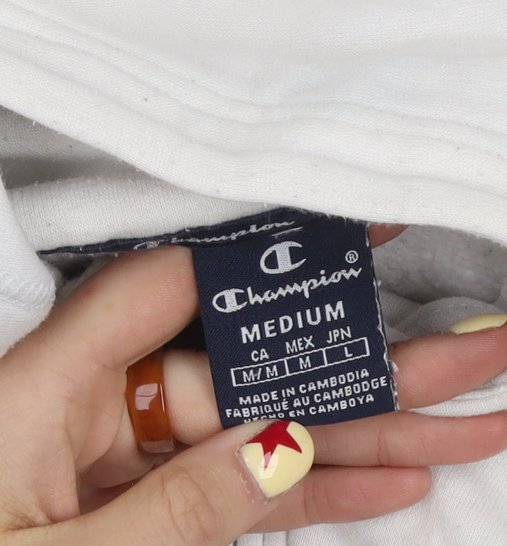 Champion Women's White 1/4 Zip Hoodie Medium Logo Detail