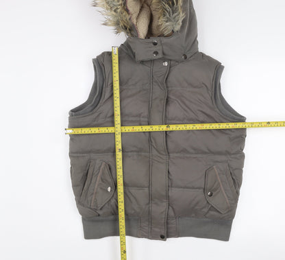 Fat Face Women’s Grey Hooded Puffer Waistcoat Size 14 Winter Lined