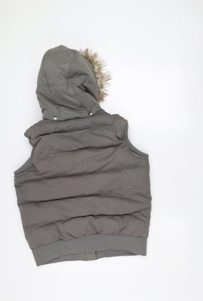 Fat Face Women’s Grey Hooded Puffer Waistcoat Size 14 Winter Lined