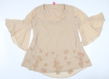 Simply Be Women’s Beige Embroidered Chiffon A-Line Dress Size 14