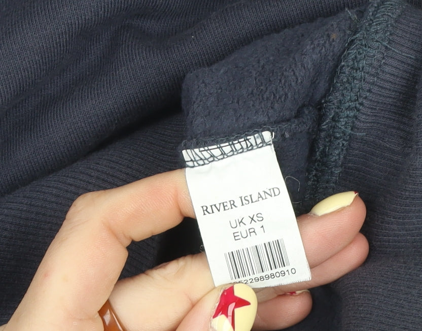 River Island Women Navy Blue XS Pullover Hoodie Cotton Blend