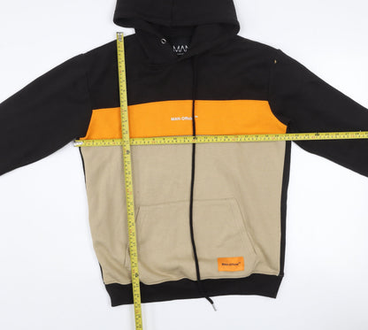 boohooMAN Men's Black Beige Orange Colour Block Hoodie M