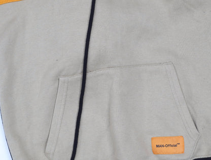 boohooMAN Men's Black Beige Orange Colour Block Hoodie M