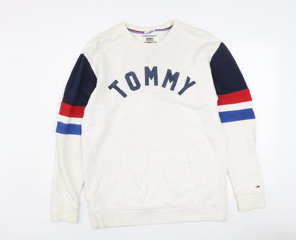 Tommy Jeans Men’s White Relaxed Fit Graphic Sweatshirt Size S