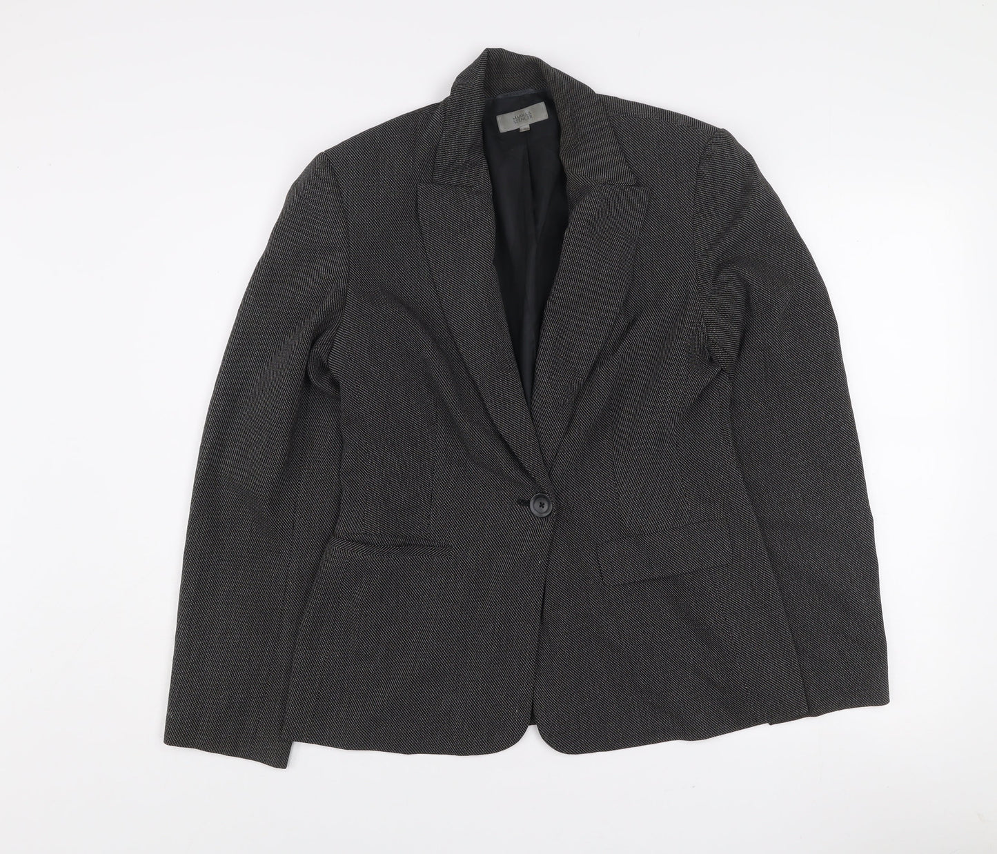 Marks and Spencer Women's Black Mix Size 12 Standard Fit Single-Breasted Blazer
