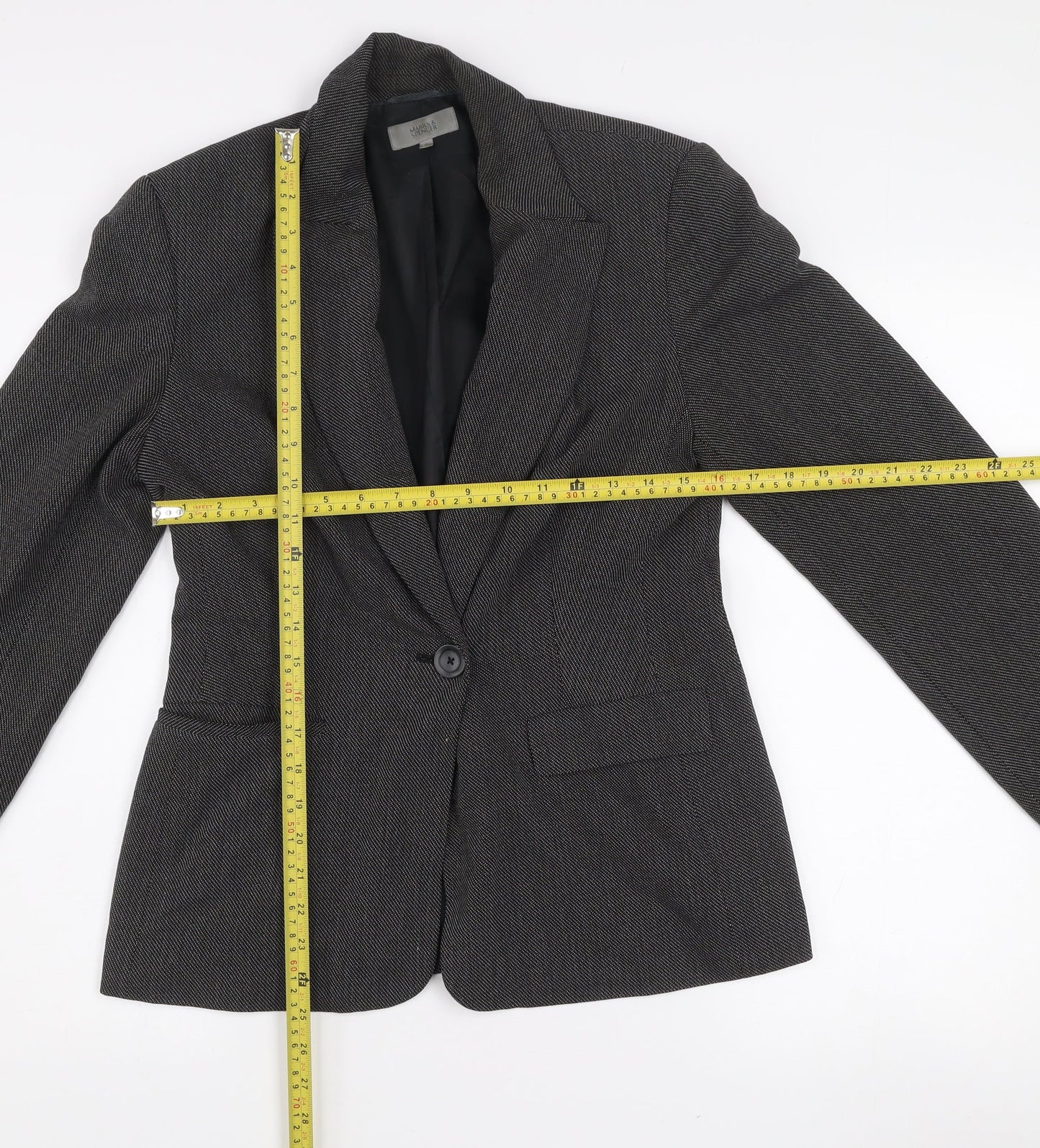 Marks and Spencer Women's Black Mix Size 12 Standard Fit Single-Breasted Blazer