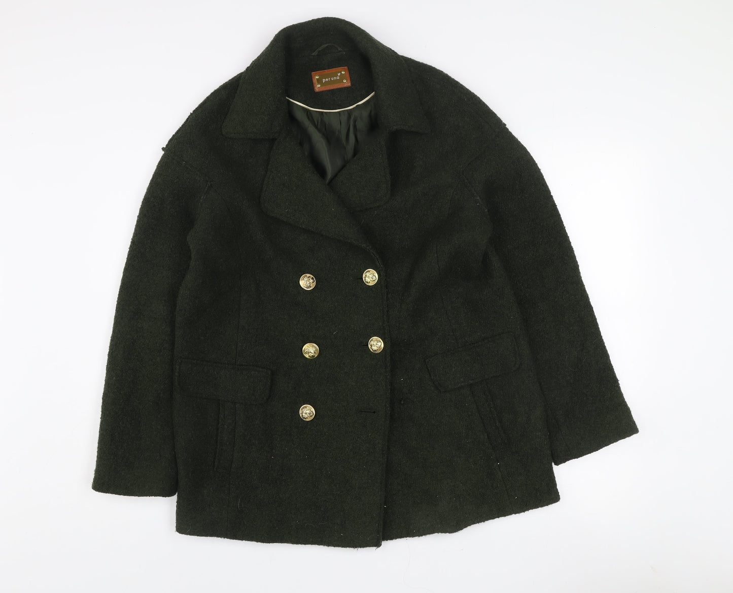 Marks and Spencer Women’s Green Wool Blend Double-Breasted Pea Coat Size 10