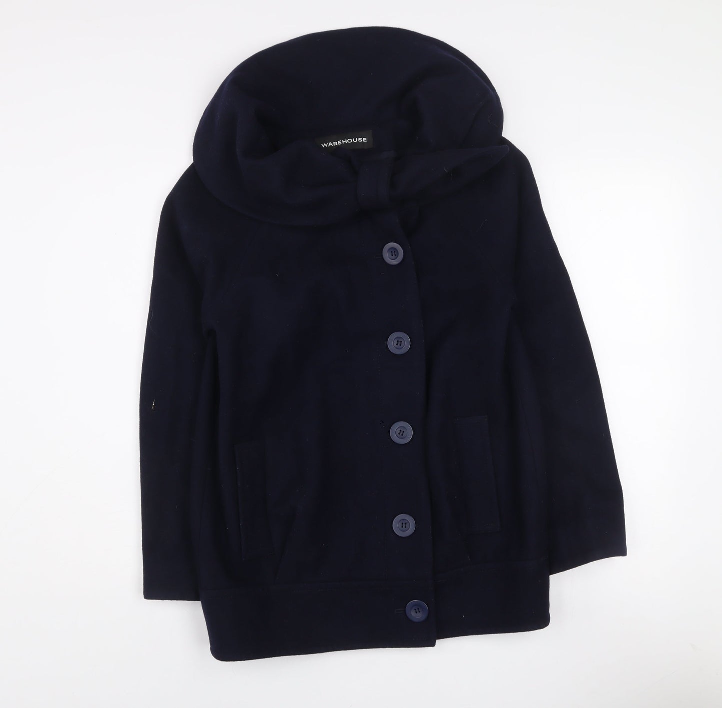 Warehouse Women’s Navy Blue Wool Blend Hooded Coat Size 8