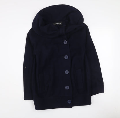 Warehouse Women’s Navy Blue Wool Blend Hooded Coat Size 8