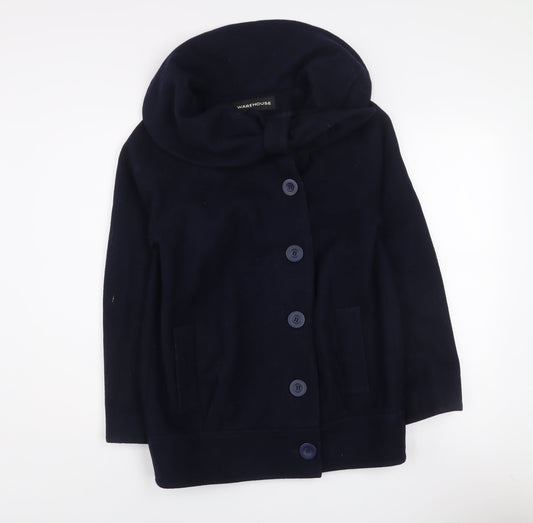 Warehouse Women’s Navy Blue Wool Blend Hooded Coat Size 8