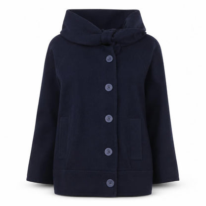 Warehouse Women’s Navy Blue Wool Blend Hooded Coat Size 8
