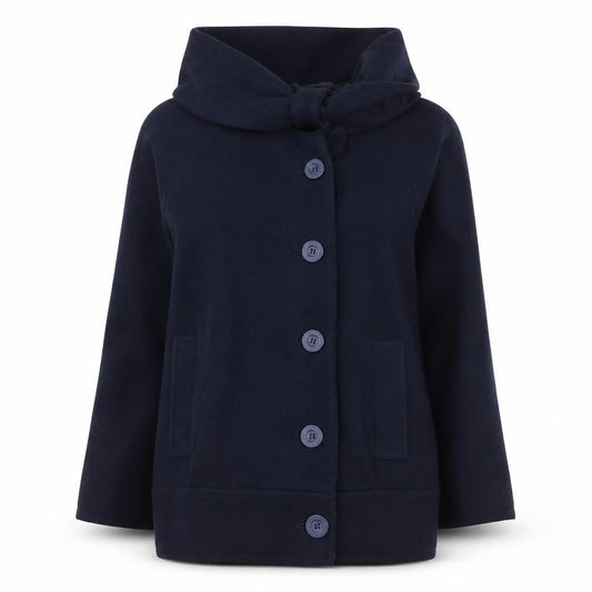 Warehouse Women’s Navy Blue Wool Blend Hooded Coat Size 8