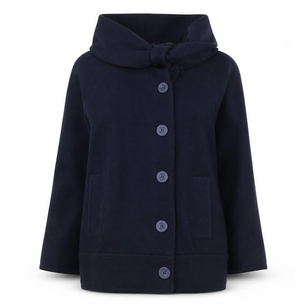 Warehouse Women’s Navy Blue Wool Blend Hooded Coat Size 8
