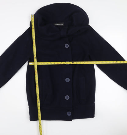 Warehouse Women’s Navy Blue Wool Blend Hooded Coat Size 8
