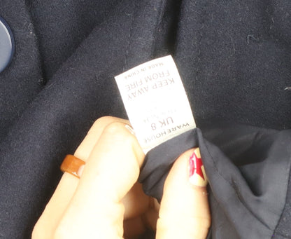 Warehouse Women’s Navy Blue Wool Blend Hooded Coat Size 8