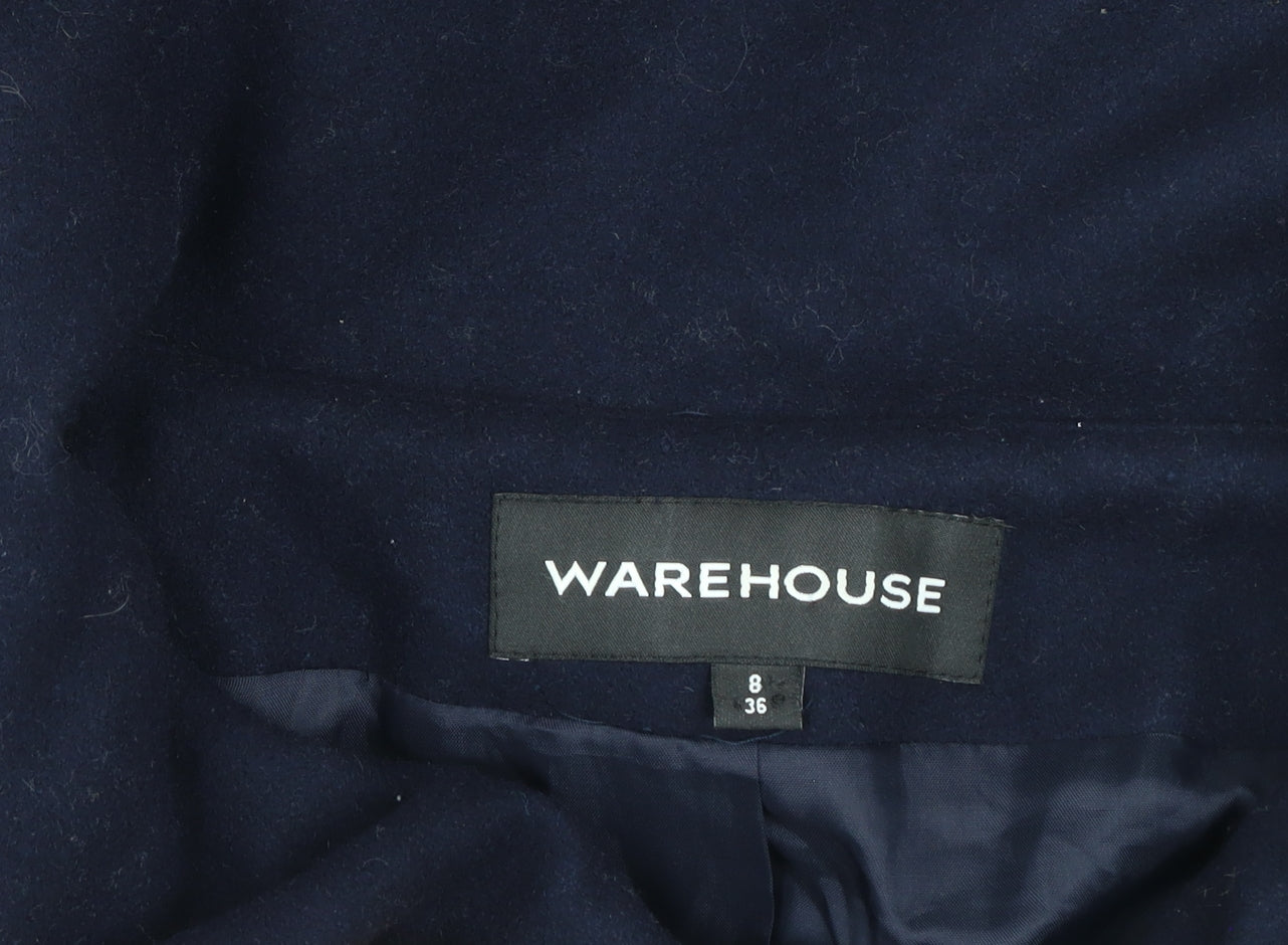 Warehouse Women’s Navy Blue Wool Blend Hooded Coat Size 8