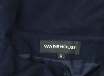 Warehouse Women’s Navy Blue Wool Blend Hooded Coat Size 8