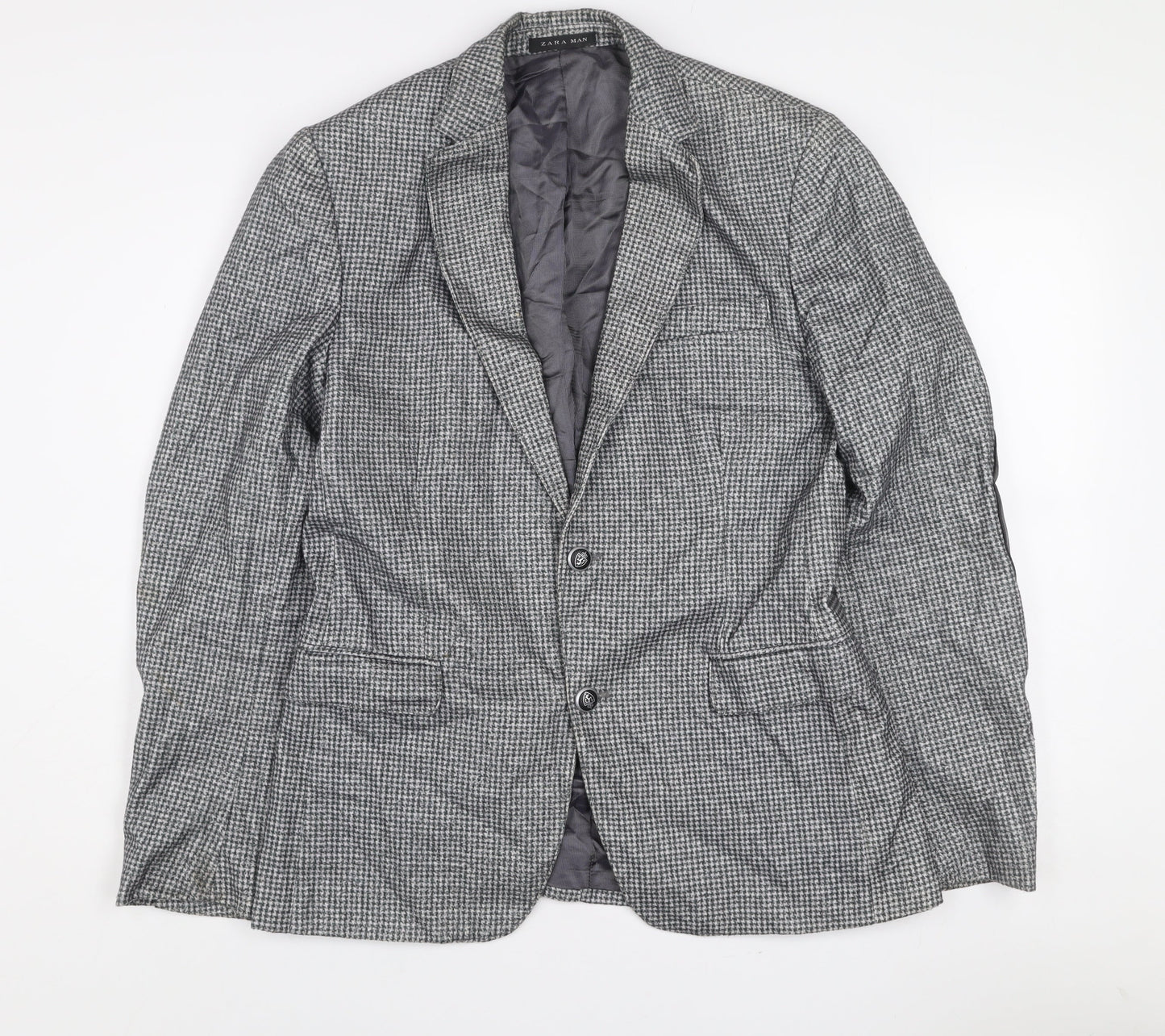 Zara Man Men's Grey Check Wool Blend Slim Fit Blazer Jacket 38R