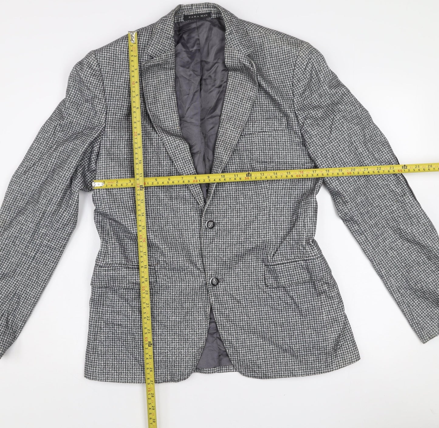 Zara Man Men's Grey Check Wool Blend Slim Fit Blazer Jacket 38R
