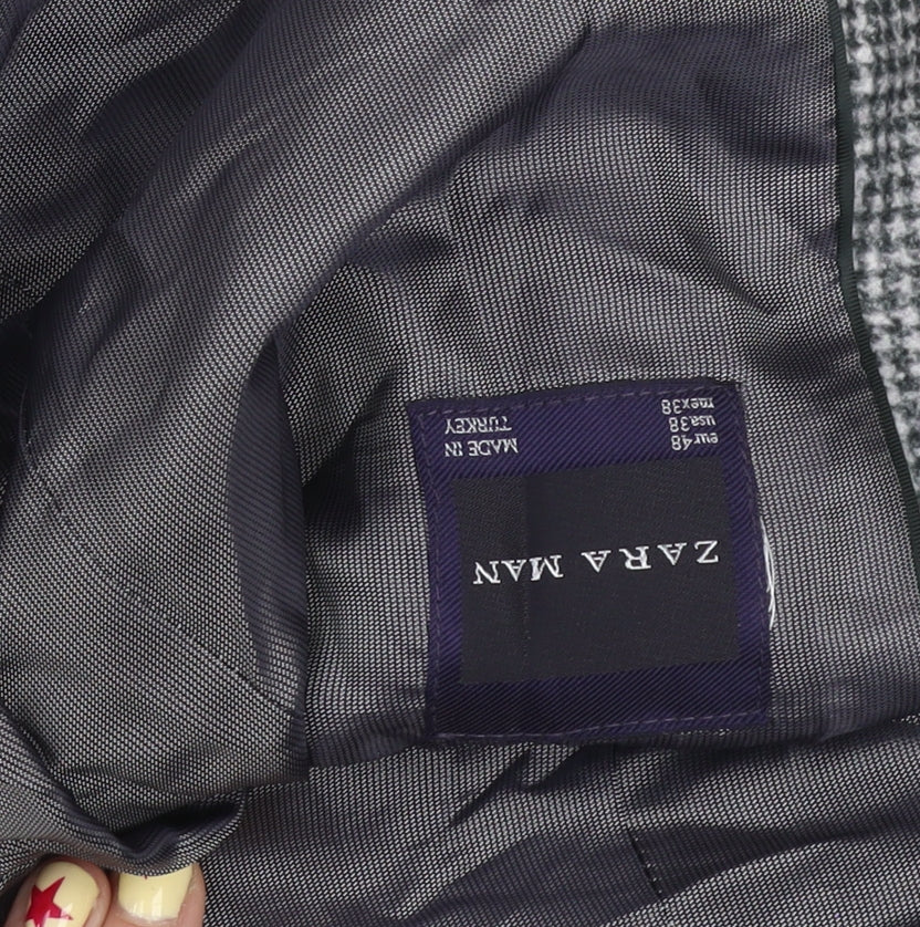 Zara Man Men's Grey Check Wool Blend Slim Fit Blazer Jacket 38R