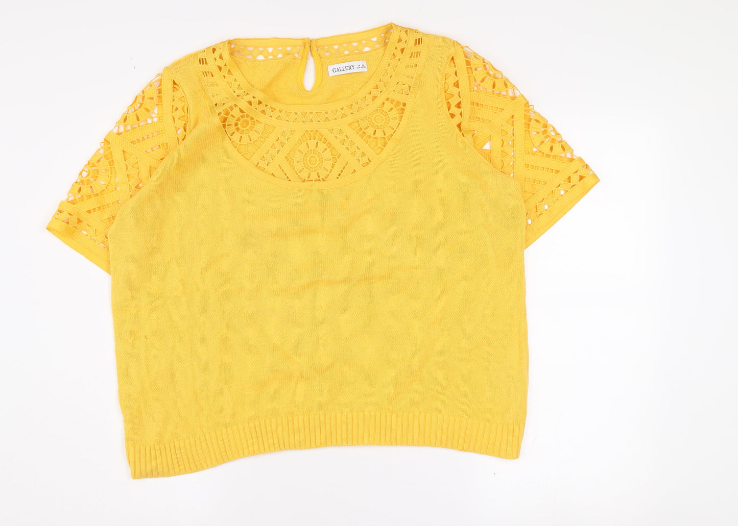 Gallery Women’s Yellow Crochet Knit Cotton Blouse XL
