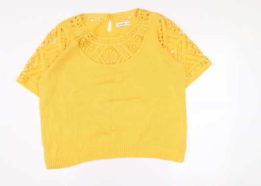 Additional front view of Gallery Women’s Yellow Crochet Knit Cotton Blouse XL