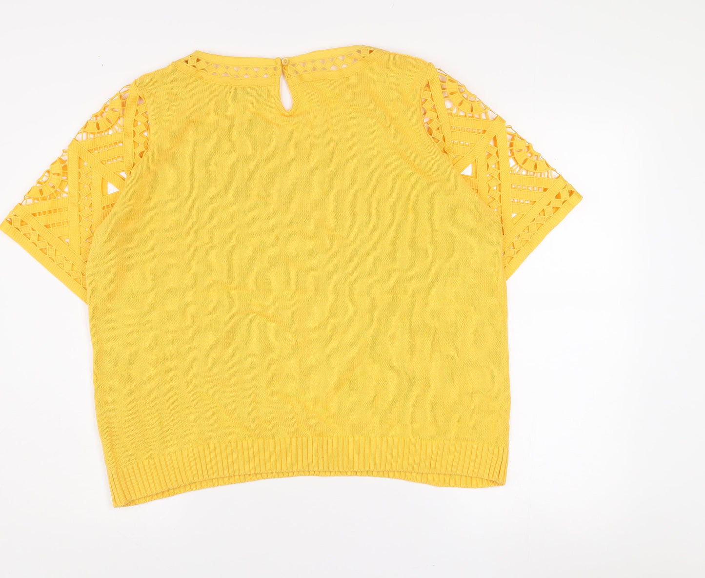 Gallery Women’s Yellow Crochet Knit Cotton Blouse XL