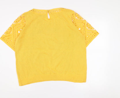 Gallery Women’s Yellow Crochet Knit Cotton Blouse XL