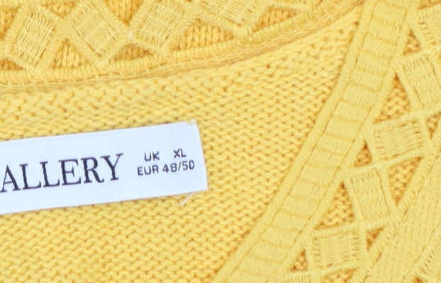 Gallery Women’s Yellow Crochet Knit Cotton Blouse XL