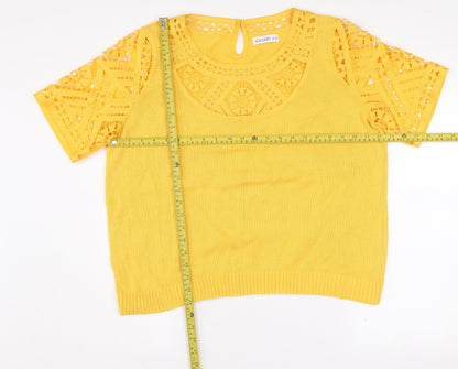 Gallery Women’s Yellow Crochet Knit Cotton Blouse XL