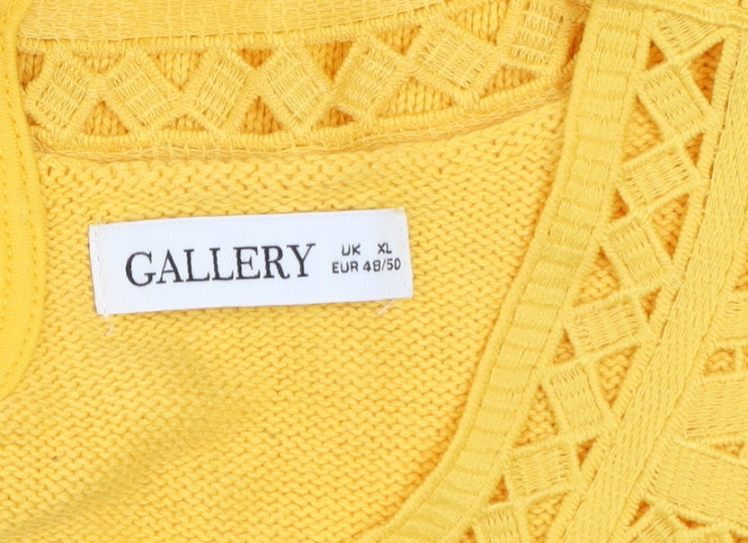 Gallery Women’s Yellow Crochet Knit Cotton Blouse XL