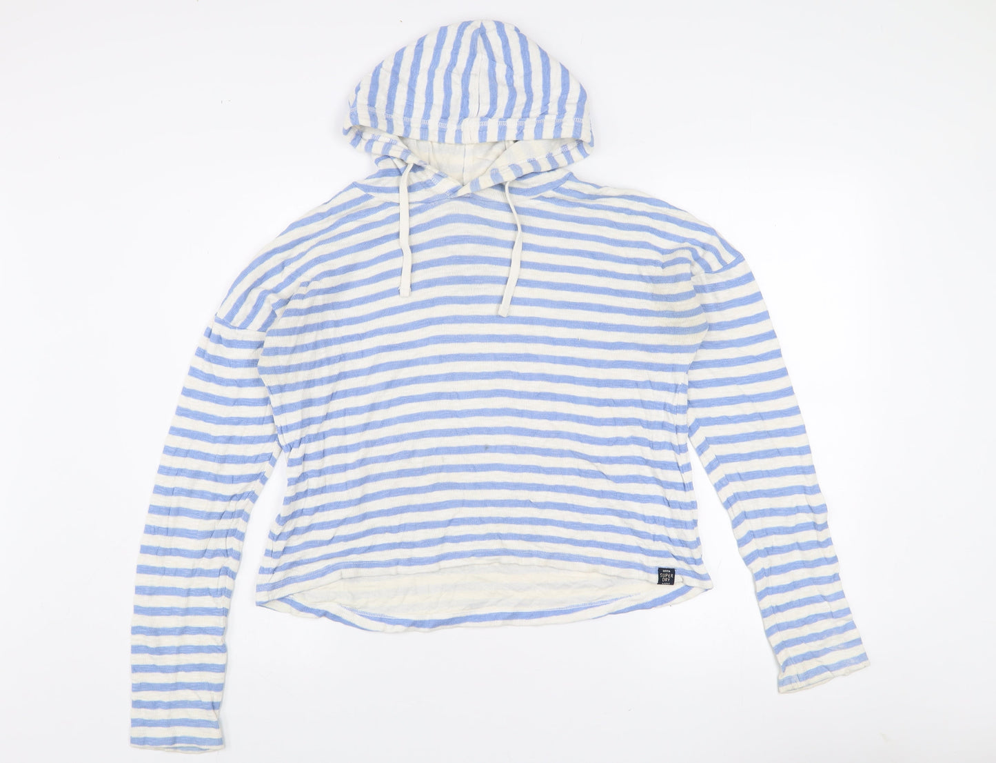 Superdry Women’s Blue Stripe Hoodie Small Cotton Pullover Casual