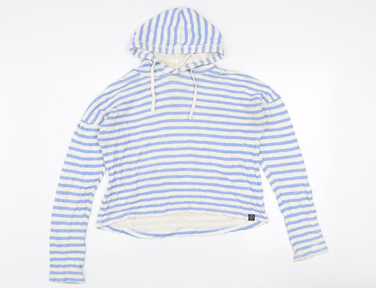 Superdry Women’s Blue Stripe Hoodie Small Cotton Pullover Casual