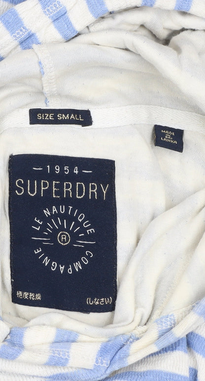 Superdry Women’s Blue Stripe Hoodie Small Cotton Pullover Casual