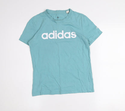 adidas Girls Blue Short Sleeve Cotton Logo T-Shirt Size S